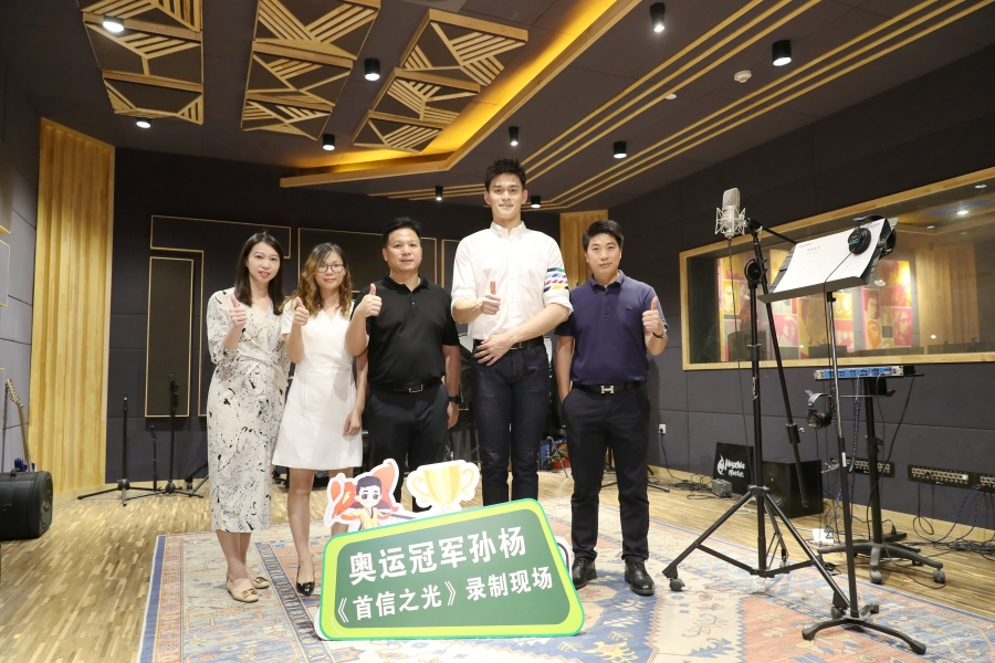 Olympic champion Sun Yang's recording scene Olympic champion Sun Yang's recording scene
